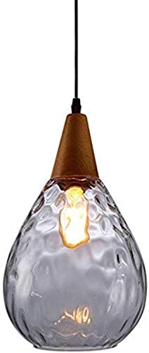 Hobaca E27 Woody Graues Wasserlicht Glas Modern Pendelleuchte, Hängelampe, Deckenleuchte Holz Hängeleuchte retro,für Wohnzimmer Restaurant Bars Büro von Hobaca