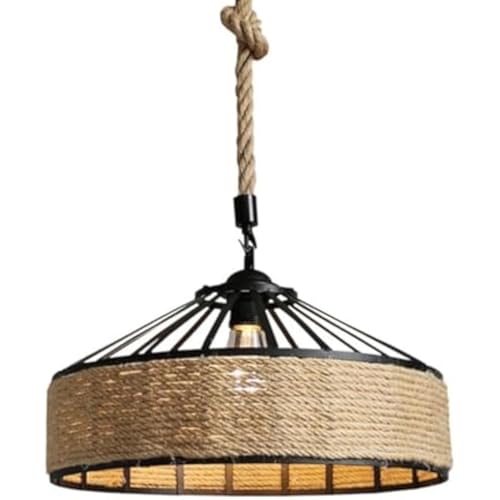 Hobaca Rustikale Pendelleuchte- mit handgewebten Hanfseilen und Eisen 30cm Vintage Hängelampe, E27 Fassung perfekt als Wohnzimmer oder Esszimmerlampe - Schwarz und Schnur von Hobaca