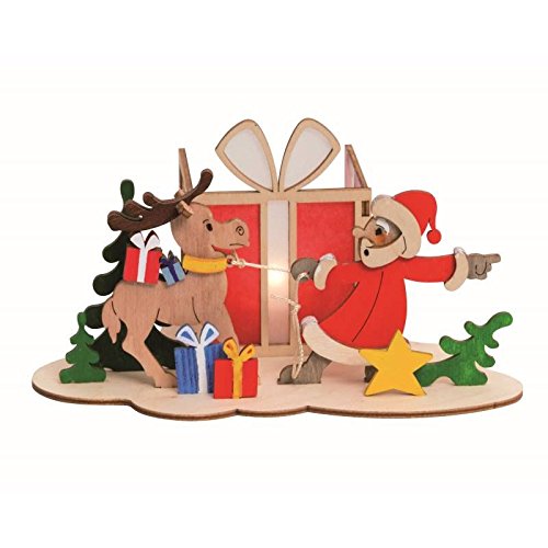 Drechslerei Kuhnert - Hobaku Bastelset - Teelichhalter - Motiv: Weihnachtsmann mit Elch - Dekoration aus Holz zum Zusammenbauen - Maße: ca. 18 x 15 x 10 cm - Made in Germany von Hobaku HOLZ - BASTELN - KUHNERT