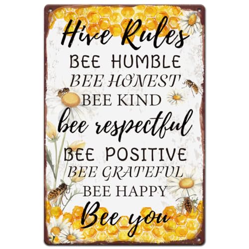 Hobbspring 1 Stück Vintage Blechschilder 20x30cm Retro Eisen Bienenstock Regeln Schild Rostige Optik Biene Bescheidene Biene Ehrliche Biene Freundliches Poster Für Bienenstock Dekoration von Hobbspring