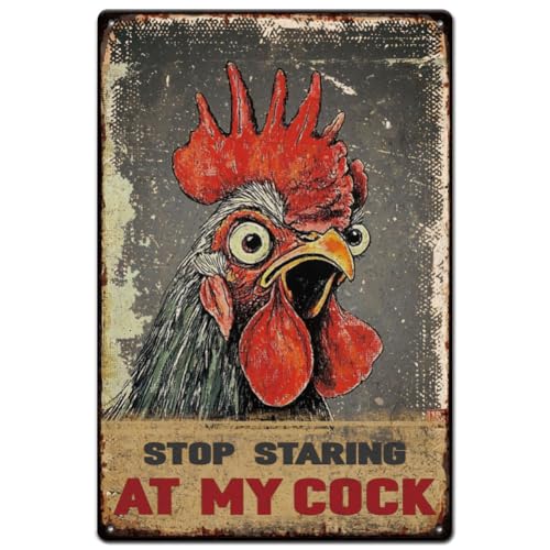 Hobbspring 1 Stück Vintage Blechschilder 20x30cm Retro Eisen Retro Eisen Hühnerkopf Schild Rostige Optik Stop Staring At My Hähne Plakette Poster Für Hühnerstall Dekoration Zuhause Bauernhof von Hobbspring