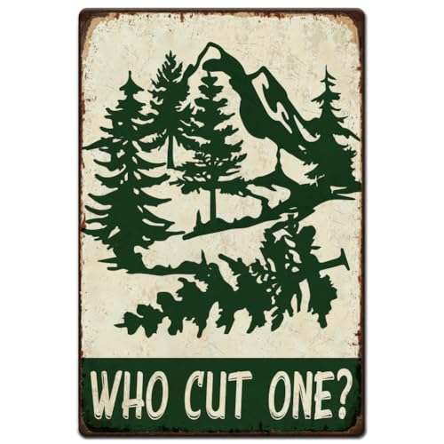 Hobbspring 1 Stück Vintage Blechschilder 30x20cm Who Cut One Metallschilder Retro Wanddekoration Cutting Down Trees Mit 4 vorgebohrten Löchern Für Wohnzimmer Cafés Büro Zuhause Wanddekoration von Hobbspring