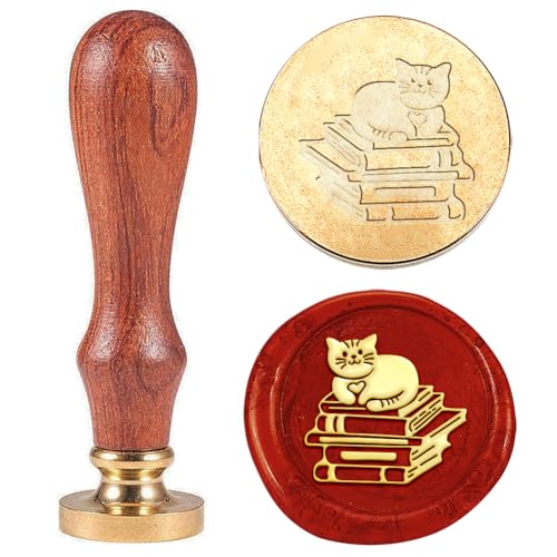 Hobbspring 1 Stück Vintage Katzen Wachssiegelstempel Katze Im Buch Siegelwachsstempel 30mm Abnehmbarer Messingstempelkopf Mit Holzgriff Für Umschlag Einladungsdekor Zurück zur Schule von Hobbspring