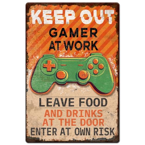 Hobbspring 1 Stück Vintage Metallblechschild 20x30cm Retro Eisen Gamer Zimmerschild Rostige Optik Keep Out Gamer At Work Poster Für Zuhause Gamer Zimmer Gaming Clubs Männerhöhle Wanddekoration von Hobbspring