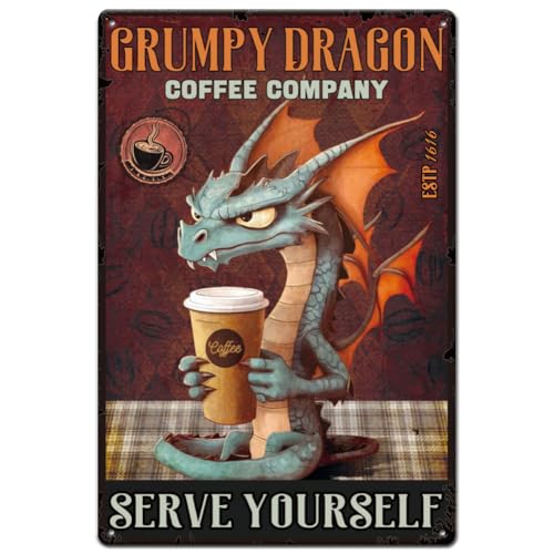 Hobbspring 1 Stück Vintage Metallblechschild 20x30cm Retro Eisendrache Kaffeeschild Rostiger Look Grumpy Dragon Poster Für Café Restaurant Badezimmer Küche Wanddekoration Hobbspring 1 Stück Vintage Metallblechschild 20x30cm Retro Eisendrache Kaffeeschild Rostiger Look Grumpy Dragon Poster Für Café Restaurant Badezimmer Küche Wanddekoration von Hobbspring