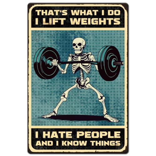 Hobbspring 1 Stück Vintage Metallblechschild 20x30cm Retro Totenkopf Fitnessstudio Schild Rostoptik That'S What I Do I Lift Weights Blechschild Für Zuhause Fitnessstudio Gewichtheberzimmer Wanddekor von Hobbspring