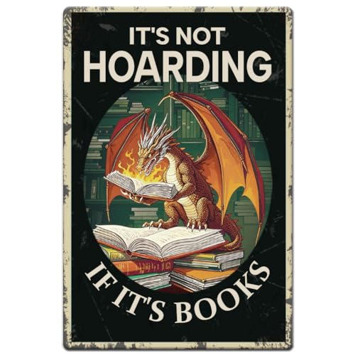 Hobbspring 1 Stück Vintage Metallblechschilder 20x30cm Retro Drachenbücher Schilder It's Not Hoarding If It'S Books Wanddekoration Mit 4 vorgebohrten Löchern Für Wohnzimmer Zuhause Wanddekoration von Hobbspring