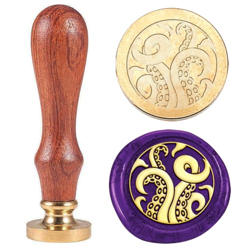 Hobbspring 1 Stück Vintage Tier Wachssiegelstempel Oktopus Tentakel Siegelwachs Stempel 25mm Abnehmbarer Messing Stempelkopf Mit Holzgriff Für Umschläge Einladungen Flaschendekor von Hobbspring