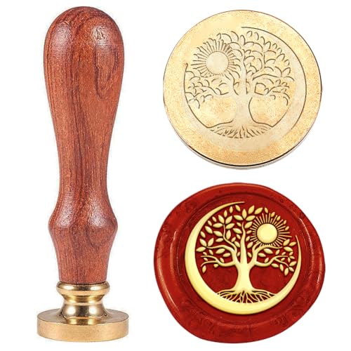 Hobbspring 1 Stück Wachssiegelstempel Mit Lebensbaum Vintage Mond Siegelwachs Stempel 30mm Abnehmbarer Messing Stempelkopf Mit Holzgriff Für Umschläge Hochzeitsdekor Zurück zur Schule von Hobbspring