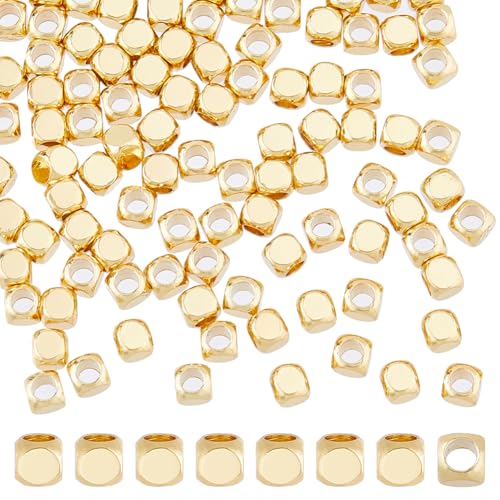 Hobbspring 100 Stück Echte 18 Karat Vergoldete Abstandsperlen Würfel Lose Abstandsperlen 1.8mm Quadratisch Glatte Messing Metallperlen Eckenlose Schmuckteile Für DIY Armbänder Basteln von Hobbspring