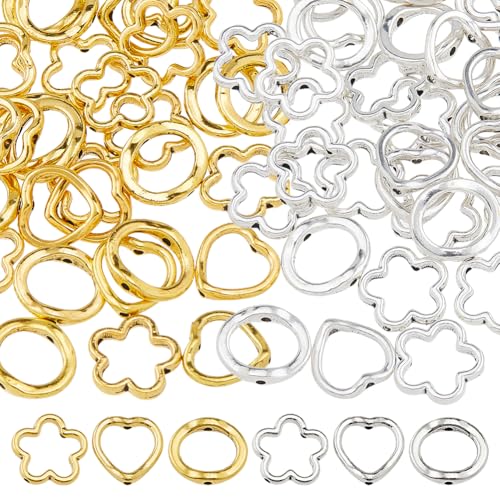 Hobbspring 120 Stück Hohlperlenrahmen 6 Stile Legierung Herz Blumen Runder Perlenrahmen Antiksilber Und Gold Doppelloch Perlenrahmen Für Die Herstellung von Schmuck Und Halsketten DIY Handwerk von Hobbspring