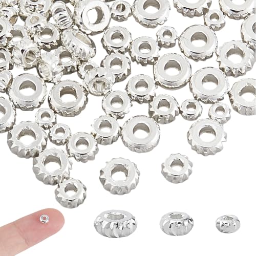 Hobbspring 120 Stück Rondell Abstandshalterperlen 3 Stile 925 Sterling Silber Plattierte Abstandshalterperlen Glatte Gewellte Messing Lose Perlen Für Die Herstellung von Schmuck Halsketten Armbändern von Hobbspring