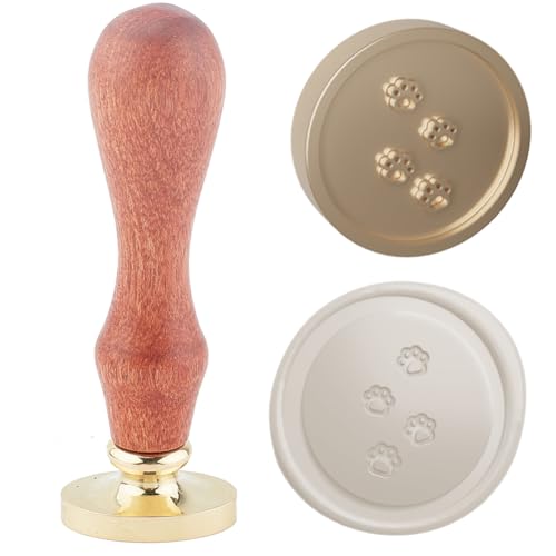 Hobbspring 1pc Vintage Wachs-Siegel-Stempel Paw Print Sealing Wachs-Stempel 25mm niedlichen Hund Pfote abnehmbaren Messing Stempelkopf mit Holzgriff für Umschläge Einladungen Verzierung Dekoration von Hobbspring