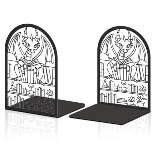 Hobbspring 2 Stück Fantasie Drachen Dekorative Metall Buchstützen Buchenden für Schwere Bücher Robuste Bücherregalhalter Größere Buchstützen Verwendet auf dem Schreibtisch für Büro Hause oder Schule von Hobbspring