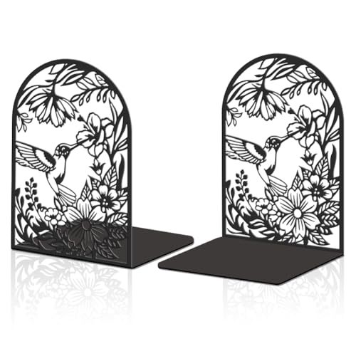 Hobbspring 2 Stück Kolibri Blume Dekorative Metall Buchstützen Buchenden für Schwere Bücher Robuste Bücherregalhalter Größere Buchstützen Verwendet auf dem Schreibtisch für Zurück zur Schule von Hobbspring