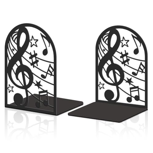 Hobbspring 2 Stück Musiknoten Dekorative Metall Buchstützen Buchenden für Schwere Bücher Robuste Bücherregalhalter Größere Buchstützen Verwendet auf dem Schreibtisch für Büro zu Hause oder Schule von Hobbspring