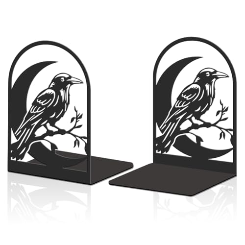 Hobbspring 2 Stück Raven Dekorative Metall Buchstützen Buchenden für Schwere Bücher Schwarz Robuste Bücherregalhalter Größere Buchstützen Verwendet auf dem Schreibtisch für Büro zu Hause oder Schule von Hobbspring