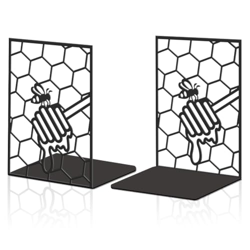 Hobbspring 2 Stück Waben Bienen Dekorative Metall Buchstützen Buchenden für Schwere Bücher Robuste Bücherregalhalter Größere Buchstützen Verwendet auf dem Schreibtisch für Büro zu Hause oder Schule von Hobbspring