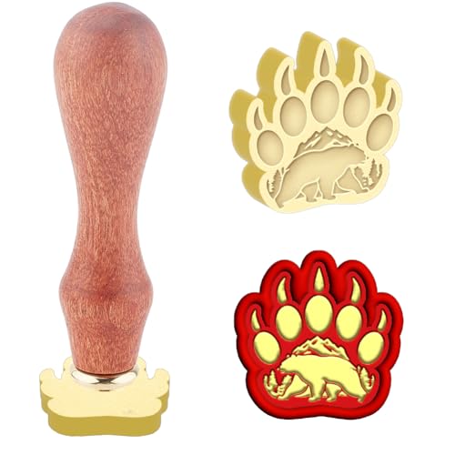 Hobbspring 3D-Bärenkrallen-Wachssiegelstempel Bärenwald-Siegelwachsstempel 25 mm abnehmbarer Messingstempelkopf mit Holzgriff für Schulbeginn-Umschläge Einladungen Geschenkverpackungen Dekoration von Hobbspring