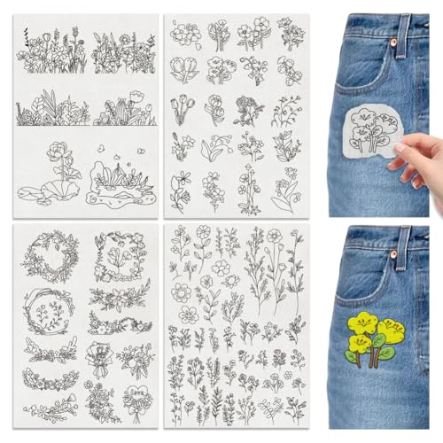 Hobbspring 4 Blatt Wasserlösliche Stickmuster 29.7x21cm Taschenblumen Stick Und Stich Stickpapier Selbstklebendes Stick Transferpapier Für Hemden Mäntel Taschen von Hobbspring