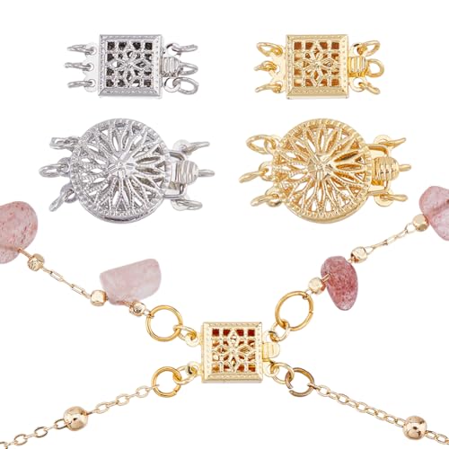 Hobbspring 4 Stück Halsketten-Box-Verschlüsse 2 Stränge Flach Rund Eckig Schichtverschlüsse Platin Gold Mehrfach Verbinder Trennhaken Schmuckherstellung von Hobbspring