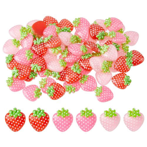 Hobbspring 60 Stück Erdbeer Harz Perlen Mit Flacher Rückseite Charms 3 Farben Transparente Harz Cabochons Obst DIY Bastelarbeiten Verzierungen Für Schmuckherstellung Nagelkunst Handyhüllen Dekoration von Hobbspring