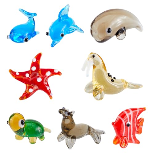 Hobbspring 8 Stil Mundgeblasene Glasfiguren Miniatur Tier Glasdekor Wal Walross Delfin Falterfisch Schildkröte Seestern Seehund Figur Für Sammlerstücke Heimdekoration von Hobbspring