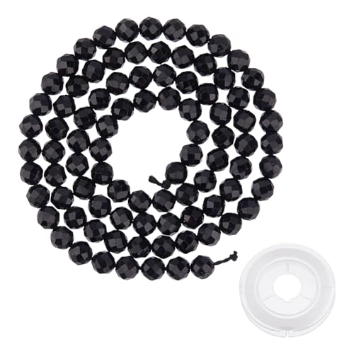 Hobbspring 94 Stück Facettierte Edelsteinperlen Natürlicher Schwarzer Turmalin Runde Perlen 4mm Mini Stein Ungefärbte Lose Facettierte Perlen Mit Elastischer Kristallschnur Für Die Herstellung von Hobbspring