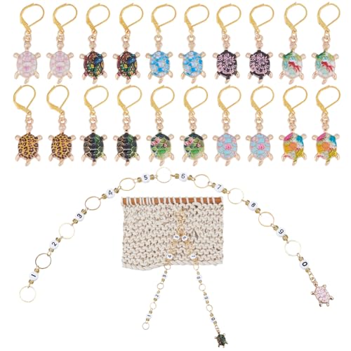 Hobbspring DIY Strickwerkzeug Sets Einschließlich 20 Stück Maschenmarkierer Mit Schildkröten Verriegelung 2 Stück Zahlen Strickreihenzählerketten Aus Acryl Mit Klauenverschlüssen Für Strickzubehör von Hobbspring