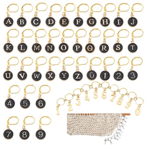 Hobbspring Emaille Häkelmaschenmarkierer Set Einschließlich 36 Maschenmarkierer Mit Zahlen Und Buchstaben Und 2 Strickreihenzählerketten Aus Legierung Mit Zahlenmotiven Zum Stricken Und Weben von Hobbspring