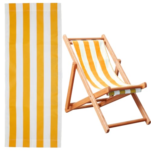 Hobbspring Ersatzbezug Für Strandstühle 115cmx43.5cm Einfacher Ersatzstoff Für Sling Stühle Gelb und Weiß Gestreift Ersatz Canvas Für Loungesessel Für Garten Innenhof Strand von Hobbspring