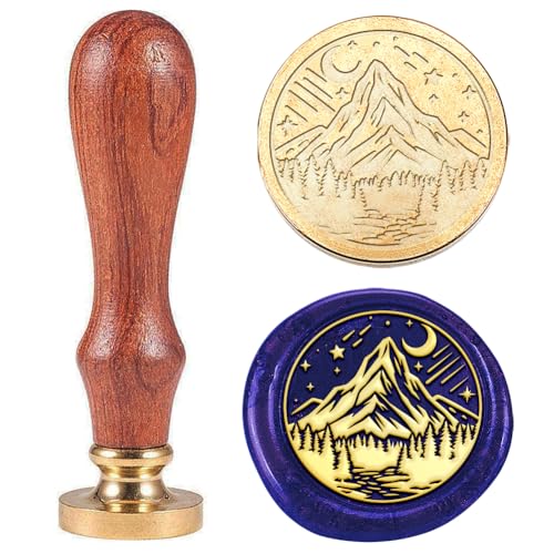 Hobbspring Mountain Wachs Siegelstempel Austauschbare Umschläge DIY Siegelstempel Kiefernbaum Mond Stern Messingkopf Holzgriff Für Geburtstagsparty Einladungskarte Weindekor Zurück zur Schule von Hobbspring