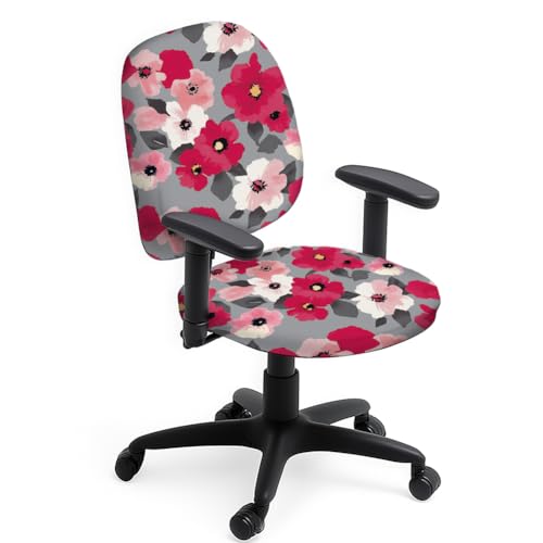 Hobbspring Polyester Bürostuhlbezug Set 2 Stück Blühende Blumen Stuhlbezüge Blumenmuster Mit Blättern Dehnbare Stuhlbezüge Für Universell Drehbaren Computerstuhl Bürogeschenke von Hobbspring