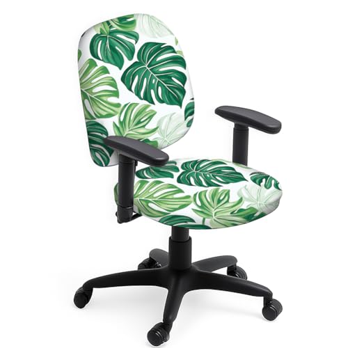 Hobbspring Polyester Bürostuhlbezug Set 2 Stück Stuhlbezüge Mit Tropischer Pflanze Monstera Deliciosa Dehnbare Stuhlbezüge Für Universellen Schreibtisch Drehbarer Computerstuhl Bürogeschenk von Hobbspring