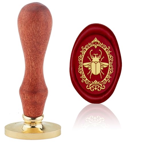 Hobbspring Retro Käfer Wachssiegelstempel Austauschbare Umschläge DIY Siegelstempel Vintage Insekt Ovaler Messingkopf Holzgriff Für Geburtstagsparty Einladungskarten Pakete Zurück zur Schule von Hobbspring