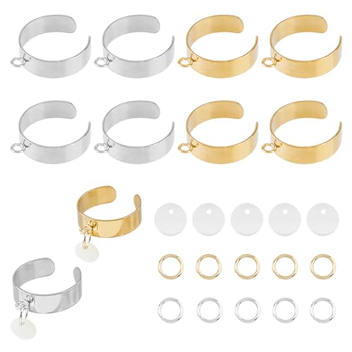 Hobbspring Ring Set Bestehend Aus 10 verstellbarem Edelstahlring 10 flachen Runden Anhängern Und 60 offenen Biegeringen Offenem Manschettenring In Gemischten Farben DIY Bastelset Für Damen von Hobbspring