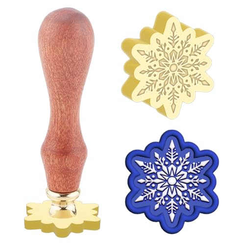 Hobbspring Schneeflocken WachsSiegel Stempel Austauschbare Umschläge DIY Siegel Stempel 3D Geprägter Retro Messingkopf Gelber Sandelholzgriff Für Geburtstagsparty Einladungskarte Zurück zur Schule von Hobbspring