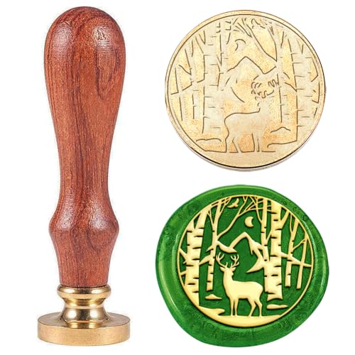 Hobbspring Siegelstempel Mit Hirsch Wachs Austauschbare Umschläge DIY Siegelstempel Nachtsicht Mondbäume Messingkopf Holzgriff Für Geburtstagsparty Einladungskarten Pakete Dekor Zurück zur Schule von Hobbspring