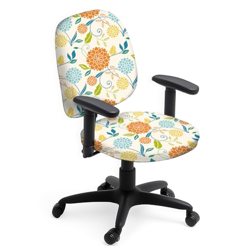 Hobbspring Stuhlhussen Set Aus Polyester Für Bürostühle 2 Stück Blühende Blumen Stuhlhussen Dahlienblüte Dehnbare Stuhlhussen Für Universellen Schreibtisch Drehstuhl Computerstuhl von Hobbspring
