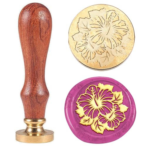 Hobbspring Vintage Blumen Wachssiegel Stempel Hibiskus Siegelwachs Stempel 30mm Abnehmbarer Messing Stempelkopf Mit Holzgriff Für Umschläge Einladungen Hochzeitsverzierungen Dekor von Hobbspring