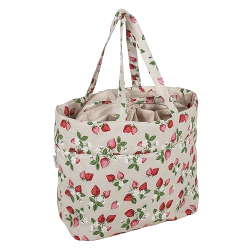 Hobby Gift Basteltasche mit Kordelzug – Aufbewahrungstasche aus Wolle, Garnhalter aus 100% Baumwolle, 43 x 29 x 17 cm – Erdbeeren von Hobby Gift