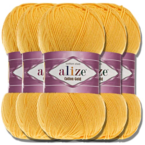 Alize 5 x 100g Cotton Gold Türkische Premium Wolle Baumwolle und Acryl Handstrickgarne | Garn | Yarn | Babywolle Strickgarn Akzente Accessoire Baby zum Häkeln Stricken Kleidung Schals (216) von Hobby YARN