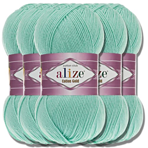 Alize 5 x 100g Cotton Gold Türkische Premium Wolle Baumwolle und Acryl Handstrickgarne | Garn | Yarn | Babywolle Strickgarn Akzente Accessoire Baby zum Häkeln Stricken Kleidung Schals (15) von Hobby YARN