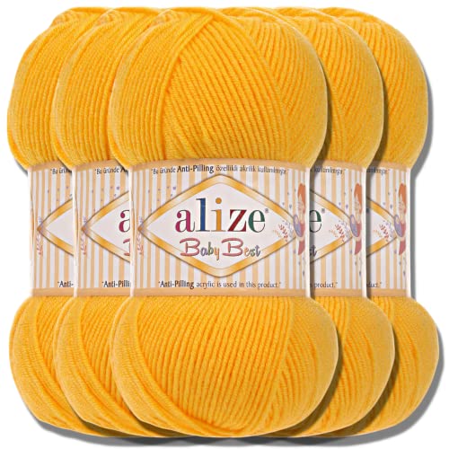 Hobby YARN Alize Baby Best Batik 5x 100g Türkische Premium Wolle Babywolle (Dark Yellow | 216) von Hobby YARN