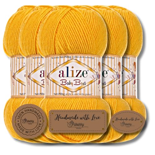 Hobby YARN Alize Baby Best Batik 5x 100g Türkische Premium Wolle Babywolle (Dark Yellow | 216) von Hobby YARN