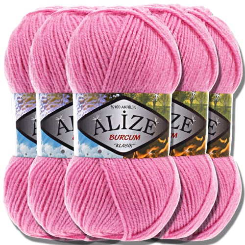 Alize 5x 100g Burcum Klasik Classic Türkische Premium Wolle 100% Acryl Handstrickgarne Uni Einfarbig | Garn | Yarn Babywolle Strickgarn Baby zum Häkeln Stricken (Dark Pink | 178) von Hobby YARN