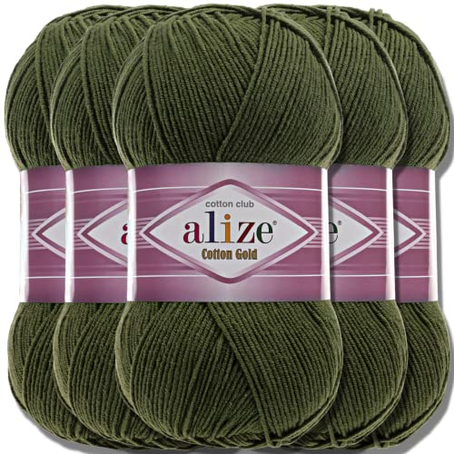 Alize 5x 100g Cotton Gold Batik Türkische Premium Wolle Baumwolle und Acryl Handstrickgarne Garn Yarn Babywolle Strickgarn mit Akzente Accessoire Baby zum Häkeln Stricken (Forest Green | 29) von Hobby YARN