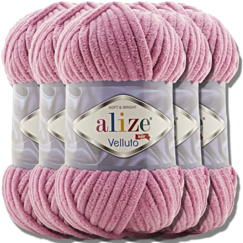 Alize Velluto 5 x 100 Gramm Türkische Wolle Super Bulky XXL für Amigurumi weiche Babywolle zum Häkeln und Stricken (rosa 98) von alize