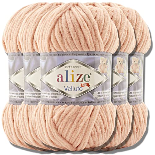 Hobby YARN Alize Velluto 5x 100g Türkische Strickwolle super Bulky Wolle zum Häkeln Uni Farbe Babywolle Flauschgarn Filzwolle Kuschelwolle (Wedding Pink | 866) von Hobby YARN