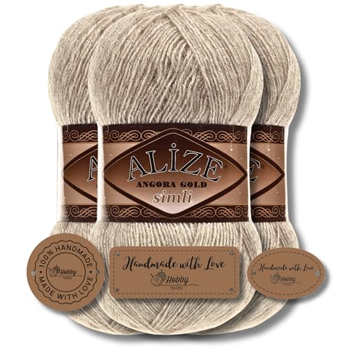 Hobby YARN 3x Etikettenlabel mit Alize Angora Gold Simli Glitzer Wolle Premium 3x100g als Set | Yarn | Garn | Schurwolle Uni Strickgarn zum Häkeln Stricken Kleidung (152) von Hobby YARN